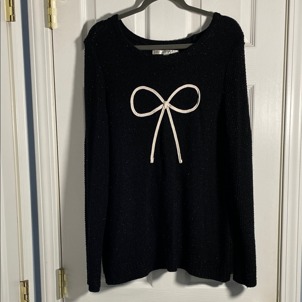 LC Lauren Conrad Black Sweater with Cream Bow